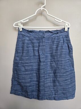 ​J. Crew Blue Textured Linen Cotton Blend Mini Skirt - Ruffle Waist - Size 4